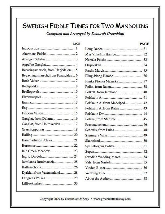 Swedish Fiddle Tunes for Two Mandolins Media Greenblatt & Seay