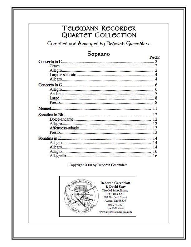 Telemann Recorder Quartet Collection - Parts Media Greenblatt & Seay