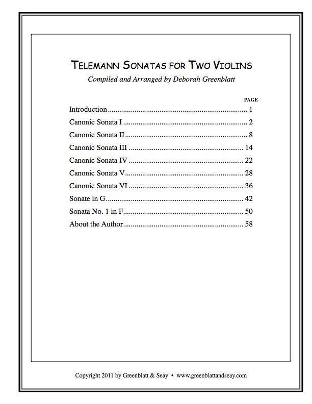 Telemann Sonatas for Two Violins Media Greenblatt & Seay