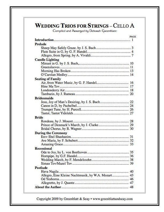 Wedding Trios for Strings Cello A Media Greenblatt & Seay