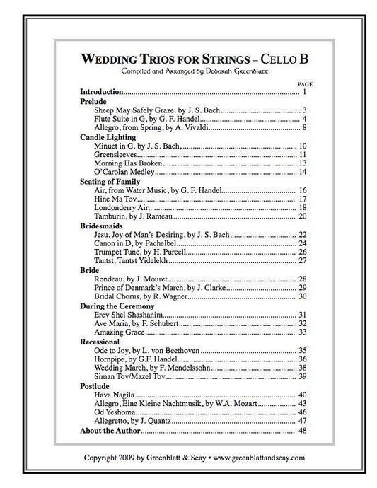 Wedding Trios for Strings Cello B Media Greenblatt & Seay