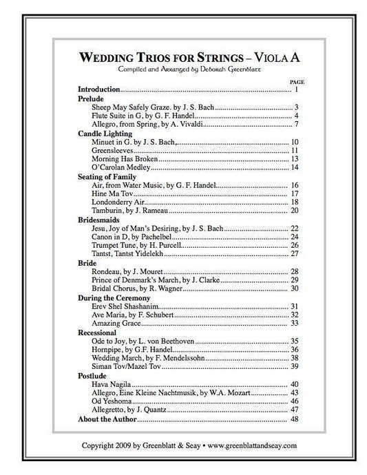 Wedding Trios for Strings Viola A Media Greenblatt & Seay
