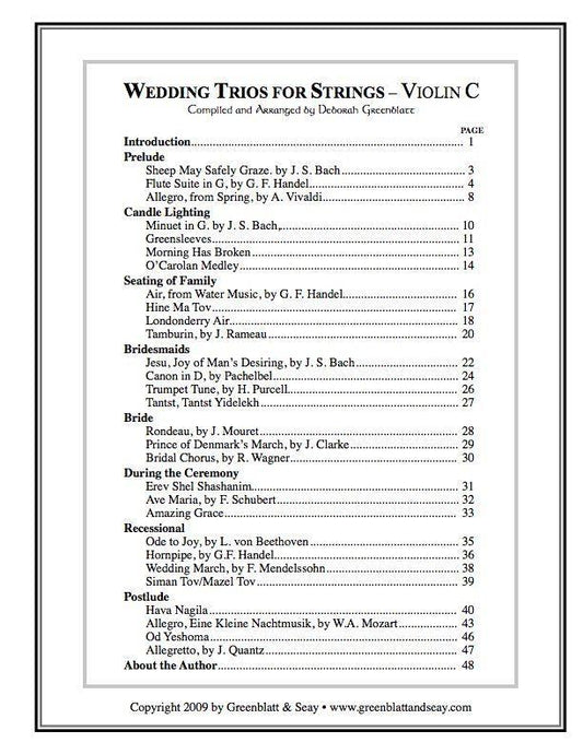 Wedding Trios for Strings Violin C Media Greenblatt & Seay