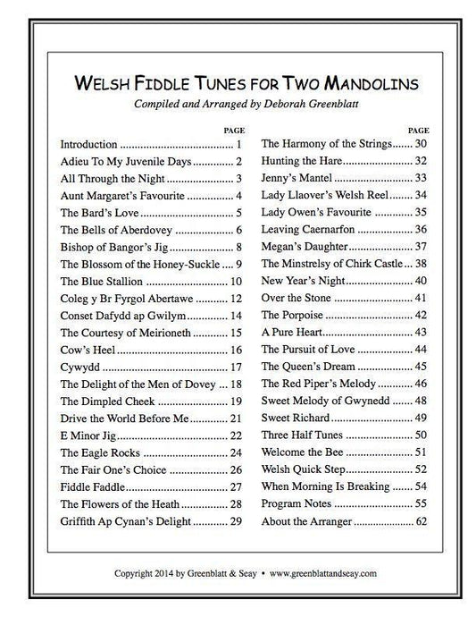 Welsh Fiddle Tunes for Two Mandolins Media Greenblatt & Seay