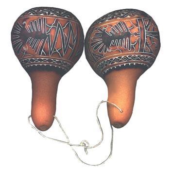 Gourd Maracas, carved, woodburned with white coloring Shakers, Maracas & Rattles Lark in the Morning