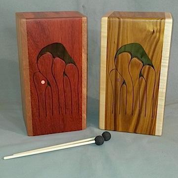 Leaf Tongue Drum, 6 notes, D F# A C D A, Padouk and Maple, 12 1/2" x 7 1/2" x 5 1/2" Wooden Tongue Drums Lark in the Morning