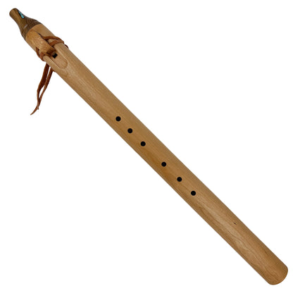 Native American Flute in Low A Minor, by Nash Tavewa, Cherry with Walnut Mouthpiece - Turquoise Inlay