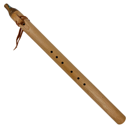 Native American Flute in Low A Minor, by Nash Tavewa, Cherry with Walnut Mouthpiece - Turquoise Inlay