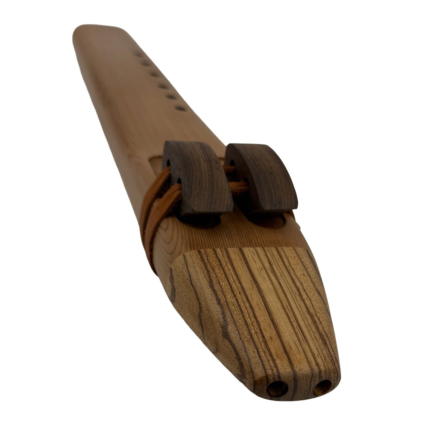 Native American Drone Flute in E minor by Nash Tavewa, Red Cedar with Zebrawood Mouthpiece 
