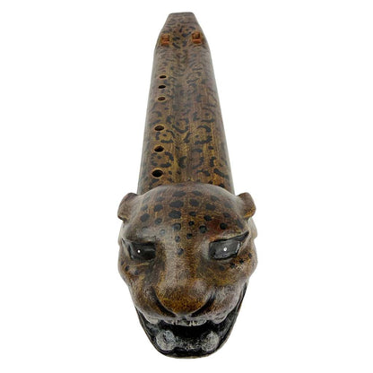 Native American Jaguar Double Flute in F Minor (440 Hz) by Nash Tavewa, Ceramic 