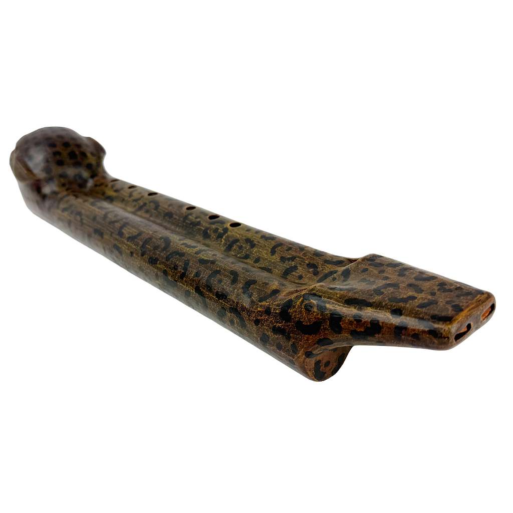 Native American Jaguar Double Flute in F Minor (440 Hz) by Nash Tavewa, Ceramic 