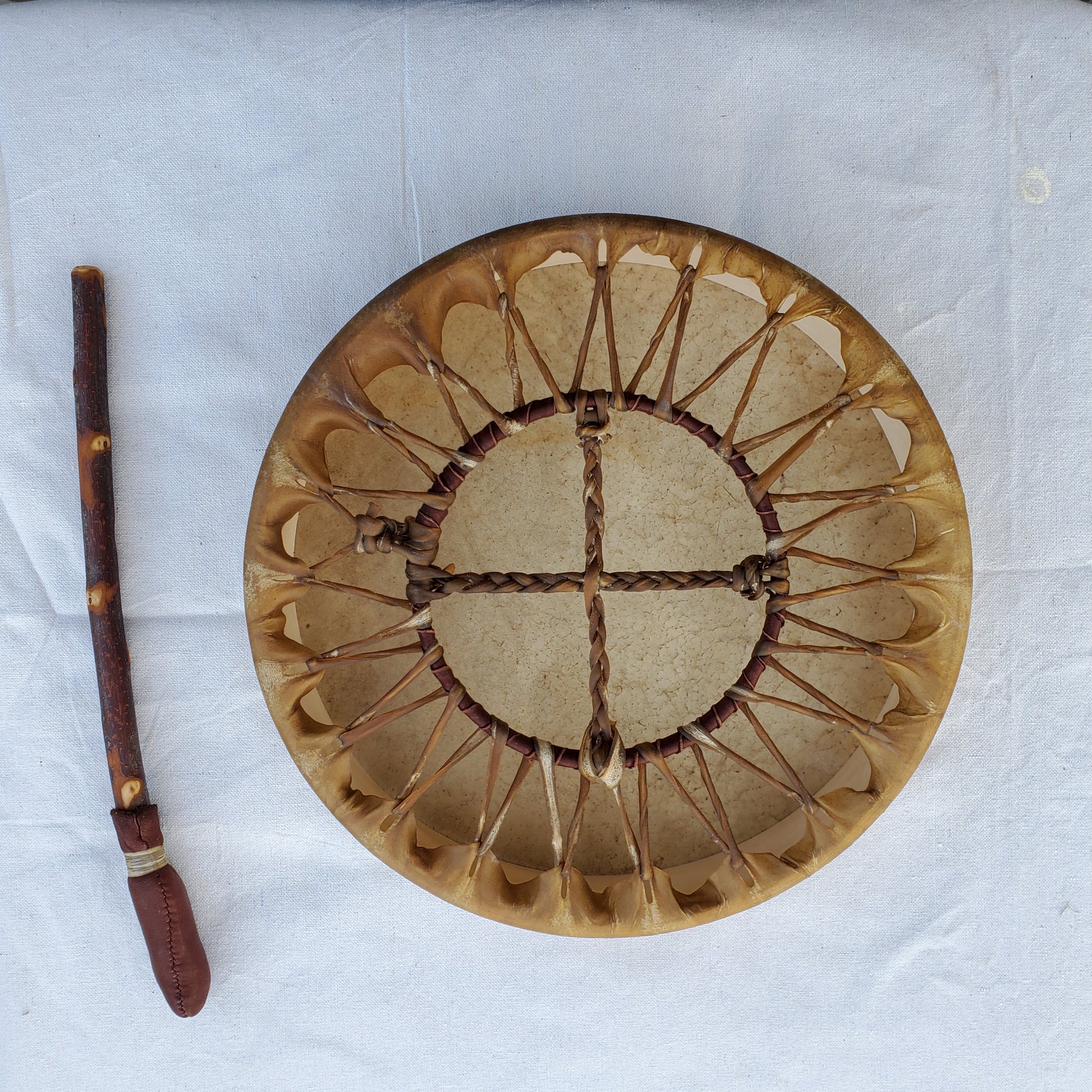 Elk Rawhide Hand Drum, 14-inch, with Beater, by Nash Tavewa Native American Drums Nash Tavewa   