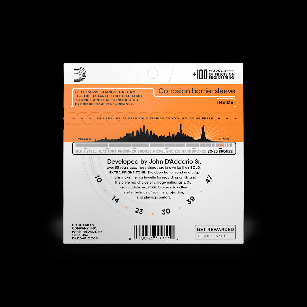 D'Addario EJ10 80/20 Bronze Acoustic Guitar Strings, Extra Light, 10-47 Accessories_Strings D'Addario   