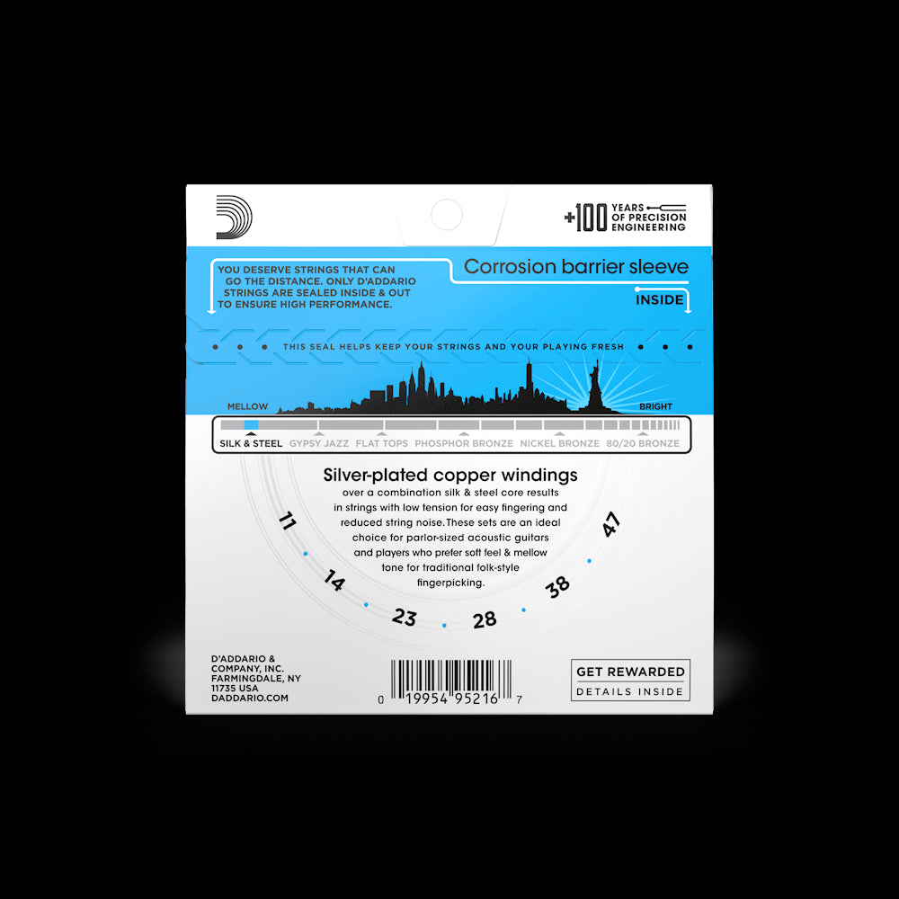 D'Addario EJ40 Silk and Steel Folk Acoustic Guitar Strings, Light Gauge, 11-47 Accessories_Strings D'Addario   