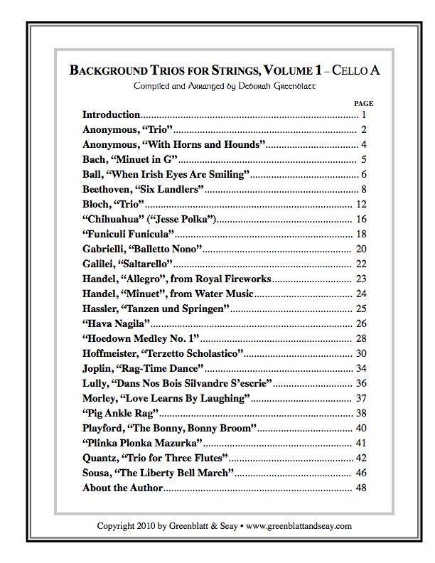 Background Trios for Strings Vol. 1 - Cello A Media Greenblatt & Seay   
