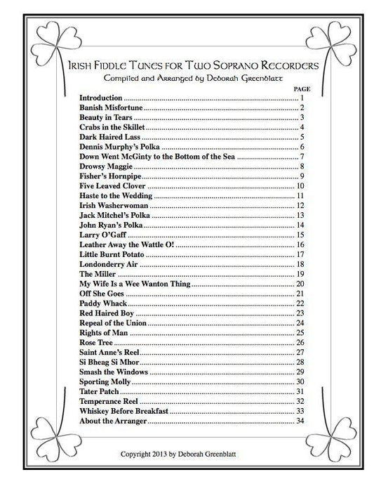 Irish Fiddle Tunes for Two Soprano Recorders Media Greenblatt & Seay   