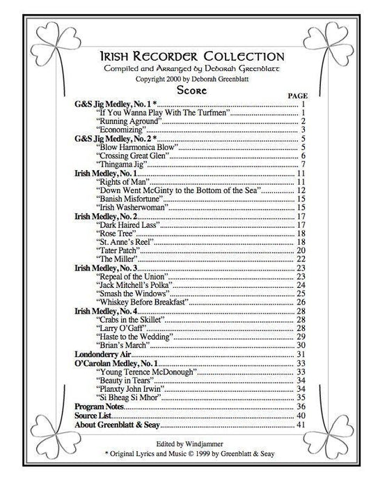 Irish Recorder Quartet Collection - Score Media Greenblatt & Seay   