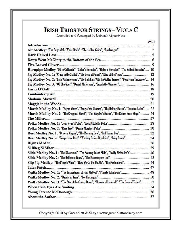 Irish Trios for Strings Viola C Media Greenblatt & Seay   