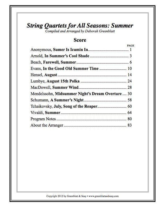 String Quartets for All Seasons: Summer - Score Media Greenblatt & Seay   