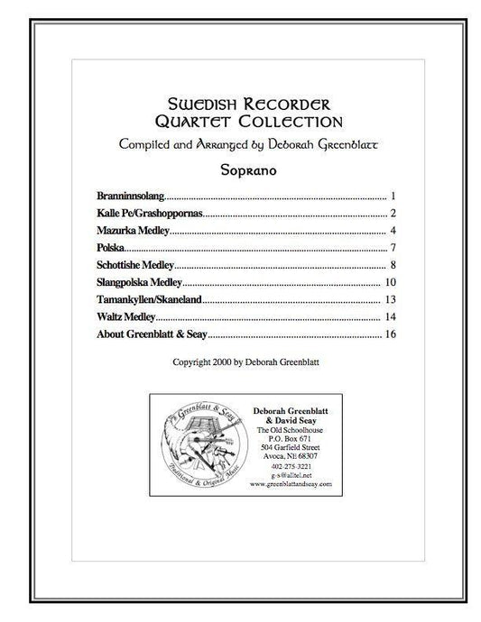 Swedish Recorder Quartet Collection - Parts Media Greenblatt & Seay   